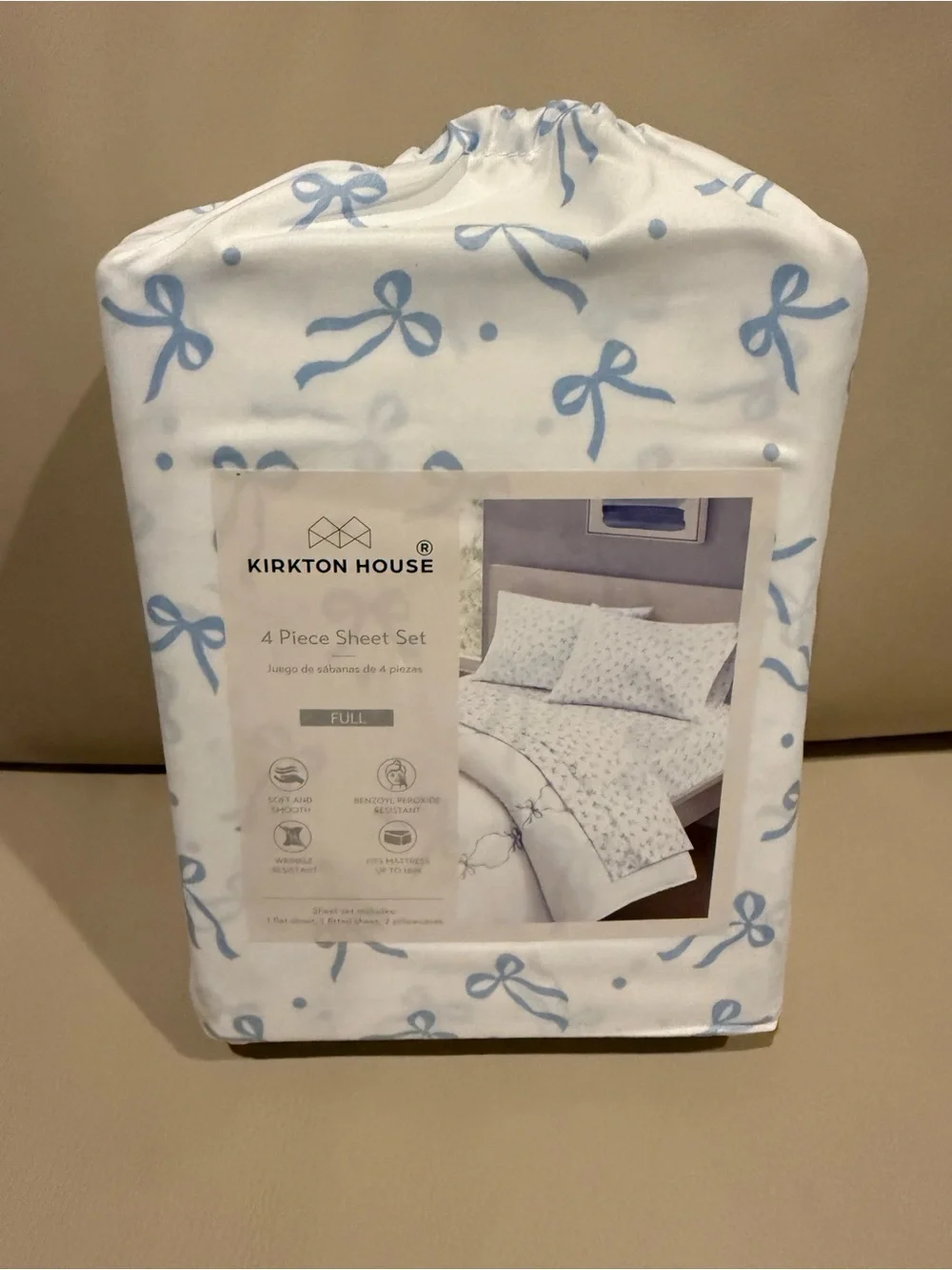 Kirkton House Blue Bow Print 4-Piece Full Sheet Set